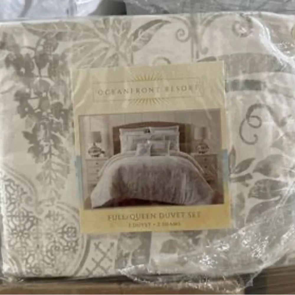 Oceanfront Resort Tropical Plantation Toile 3 Piece Cotton Duvet Queen
